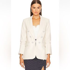 VERONICA BEARD Beacon Faux Leather Dickey Blazer in Ecru Size 8 Revolve